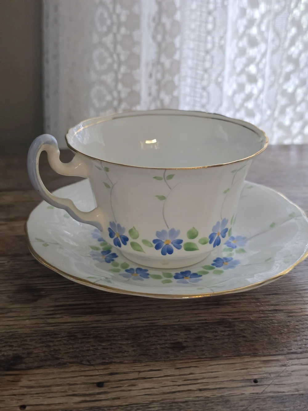 Vintage Adderley Lawley England White, Blue, Gold Bone China Teacup & Saucer Set